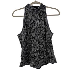 Vintage Beaded Silk Blouse Womens size Medium Sleeveless High Neck Top